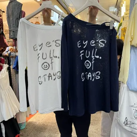 2025夏韩版时尚露肩圆领字母印花长袖T恤女宽松显瘦防晒衣上衣潮商品大图