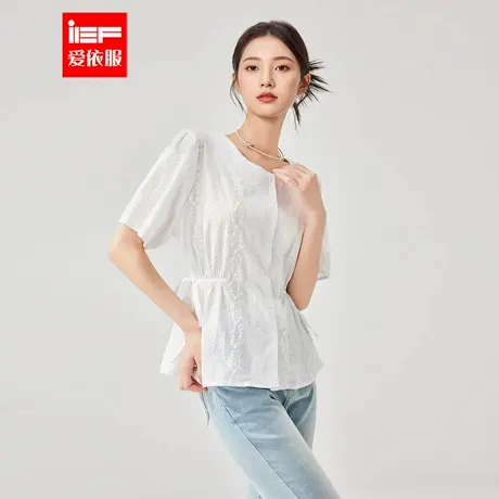 IEF/爱依服2025夏季新款法式温柔小女人气质文艺知性百搭短袖上衣商品大图