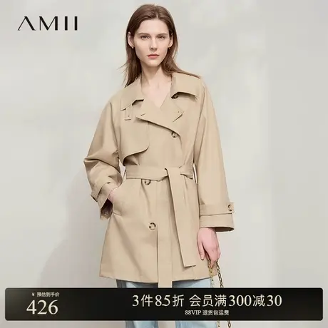 AMII【经典英伦风】2025春通勤英伦风配腰带中长款风衣女上衣外套图片