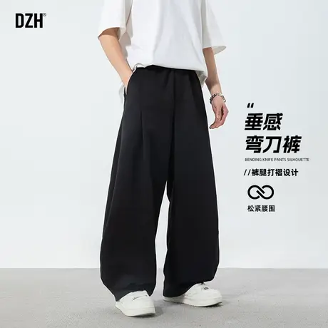 男士黑色美式潮牌裤子男夏季薄款弯刀裤拖地裤宽松直筒裤2025新款商品大图
