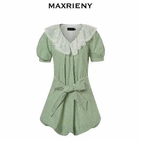 【奥莱】MAXRIENY田园风连衣裙夏季荷叶边领条纹娃娃裙图片