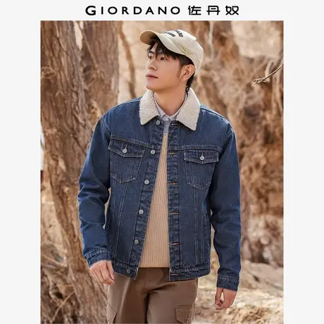 佐丹奴外套男装拼接摇粒绒翻领夹棉牛仔外套 01074675图片