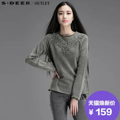 s.deer圣迪奥女装春装新款纯棉圆领宽松长袖上衣外套S15182271图片