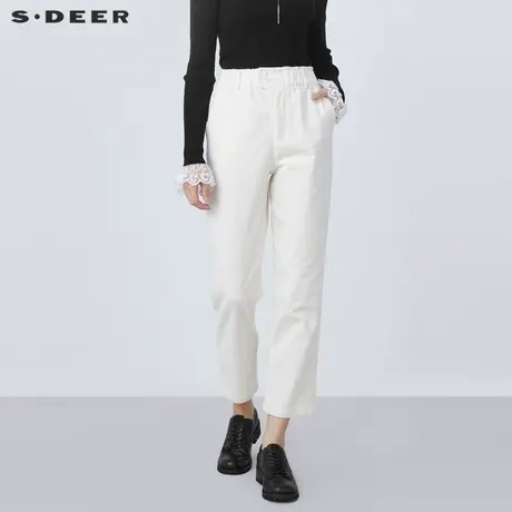 sdeer圣迪奥春装休闲松紧高腰灯芯绒直筒长裤女S21460805图片