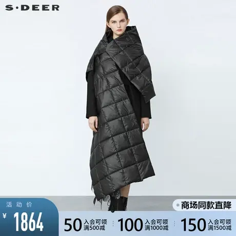 sdeer圣迪奥2021冬季新品不规则羽绒披肩毛呢大衣两件套S21482432图片