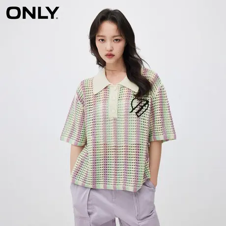 ONLY奥莱夏季百搭宽松显瘦POLO领拼色针织衫女商品大图