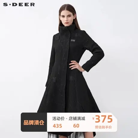 sdeer圣迪奥女装时尚高领肌理褶皱字母不规则长款风衣S21481801图片