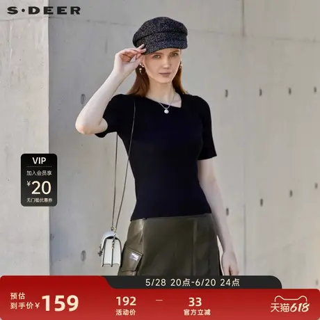 sdeer圣迪奥女装V领立体裁剪修身基本款针织衫S23283510图片