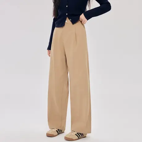 尔给初秋直筒休闲裤显瘦高腰百搭宽松纯色拖地垂感阔腿直筒裤女商品大图