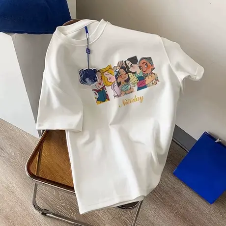 白色纯棉短袖t恤女夏季oversize宽松圆领大码胖mm显瘦休闲上衣ins商品大图