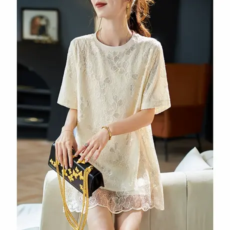 宝诗黎中长款亮片宽松短袖雪纺衫2025夏季时尚百搭显瘦气质上衣商品大图