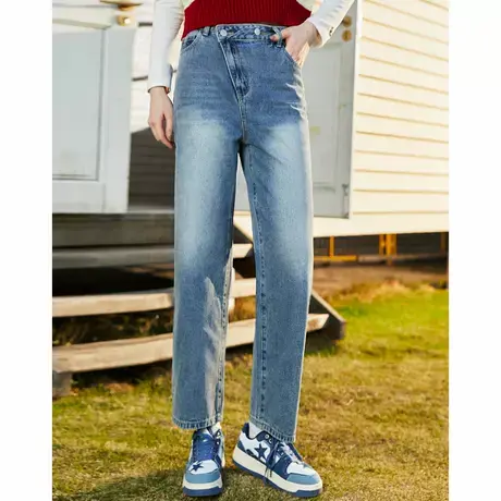 a02高腰休闲个性不规则设计女式牛仔裤2025春季九分直筒裤商品大图