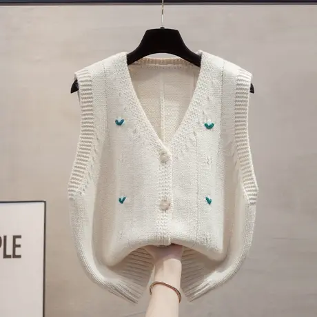 手工绣开衫v领针织马甲背心女2025春秋新款宽松外穿马夹毛衣坎肩图片