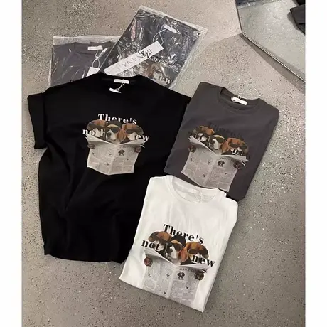 韩国东大门2025夏季新款休闲百搭宽松卡通狗狗印花圆领短袖T恤女商品大图