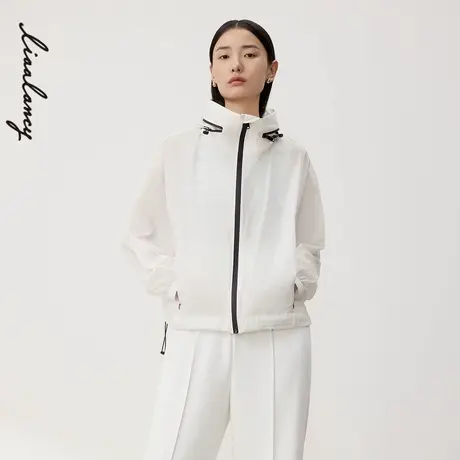 LANCY/朗姿2024夏季薄款白色简约短夹克运动休闲长袖上衣外套女图片