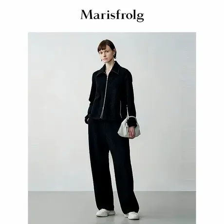 【松弛裤装】玛丝菲尔秋黑色立体提花老花直筒阔腿裤子商品大图