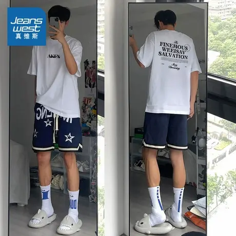 G2真维斯男装宽松港风设计感白色短袖t恤2025春季新品男纯棉上衣图片