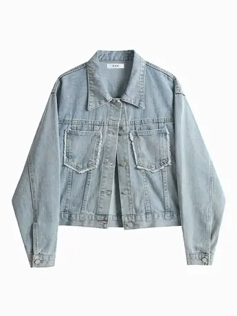 短款牛仔外套女宽松秋季毛边口袋夹克复古百搭设计感小个子上衣潮商品大图