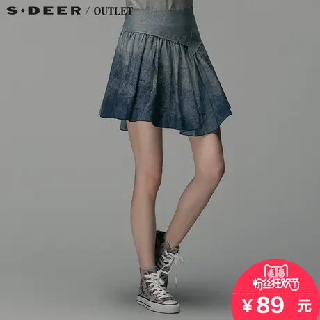 s.deer【6.18】圣迪奥专柜正品夏抽象蜡染麻质短裙S14281392商品大图