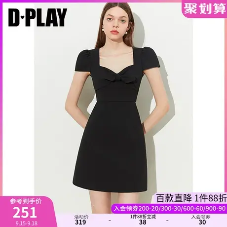 DPLAY2023夏新小众设计感黑色美背V领系带蝴蝶小个子连衣裙小黑裙商品大图