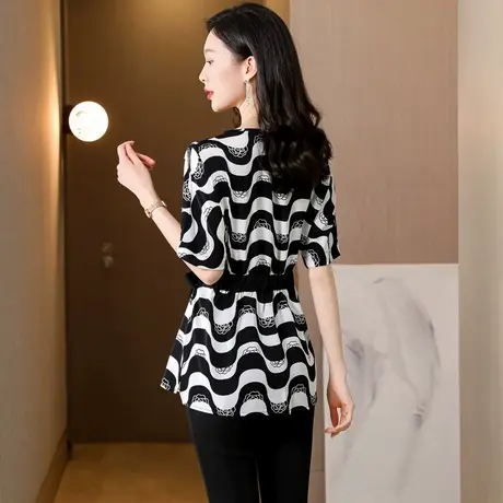 气质时尚收腰衬衫女2025夏装新款高级感漂亮减龄女上衣短袖t恤女商品大图