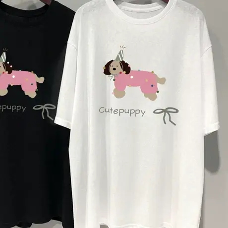 慵懒风大码卡通减龄凉感轻薄透气雪花棉T恤短袖女夏宽松显瘦上衣商品大图