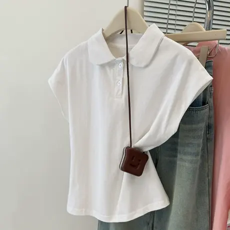 夏季2025新款插肩短袖T恤女修身韩版甜辣chic别致翻领半袖上衣潮图片