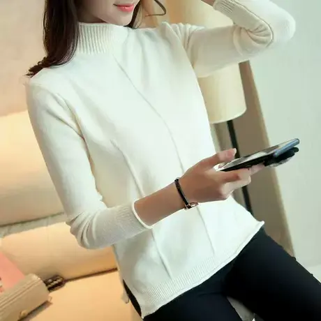 半高领2025秋冬新款宽松毛衣女套头纯色加厚短款针织打底内搭上衣图片