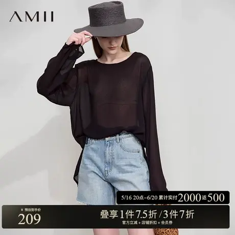 AMII【轻薄遮阳衬衫】韩版休闲后背开叉绑带雪纺衫轻薄遮阳衬衫商品大图