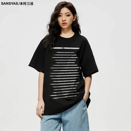 木村三社SANSYAS 叠影字母印花男t恤短袖2024新款潮流纯棉上衣商品大图