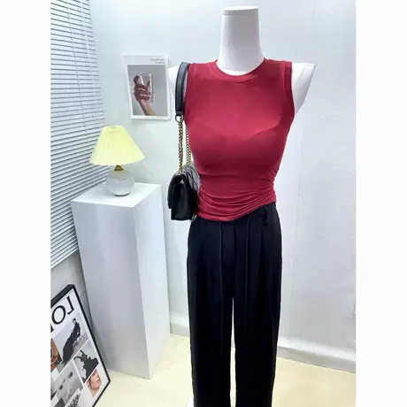 视觉显瘦～气质女人味无袖t恤上衣女夏季弹力紧身显胸大打底背心图片