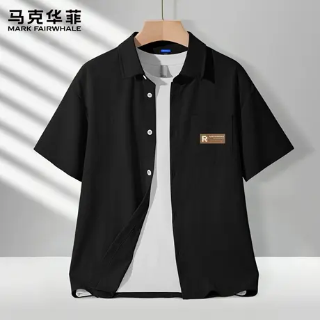 马克华菲男士衬衫短袖休闲上衣男生2025新款宽松冰丝运动男装夏X商品大图