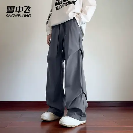雪中飞加绒灰色裤子男款秋冬加厚宽松bf慵懒风高街冬季休闲工装裤图片