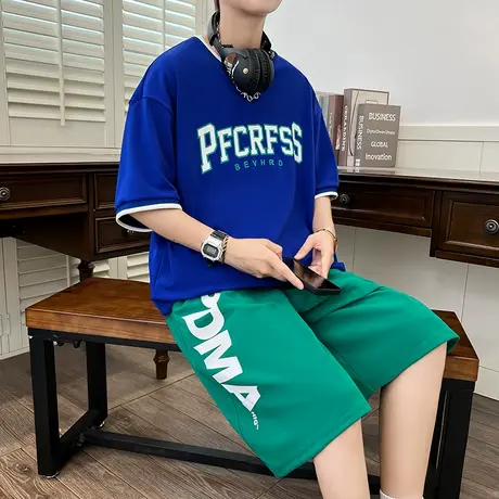 青少年短袖套装男装夏季T恤新款高初中学生运动夏装潮流帅气搭配图片