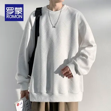 罗蒙男士卫衣春秋款2025新款宽松圆领纯色百搭长袖上衣打底衫男款图片