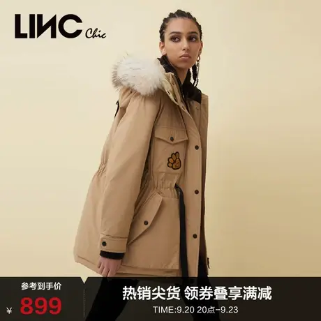 LINCCHIC金羽杰羽绒服女毛领派克服中长款羽绒服女冬季Y21603206商品大图