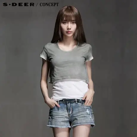 sdeer圣迪奥专柜正品女装夏装新品渐变灰色超短短袖T恤5280152图片