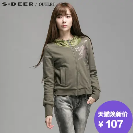 s.deer圣迪奥专柜正品拼接印花长袖带帽拉链卫衣S11382238图片