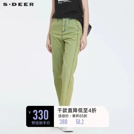sdeer圣迪奥裤子女夏插袋拼接卷边直筒休闲长裤S222Z0815图片