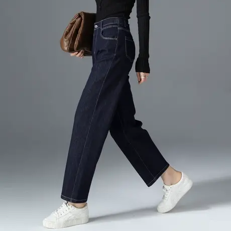 防褪色丹宁蓝哈伦牛仔裤女2025春秋新款高腰宽松萝卜老爹裤九分裤商品大图