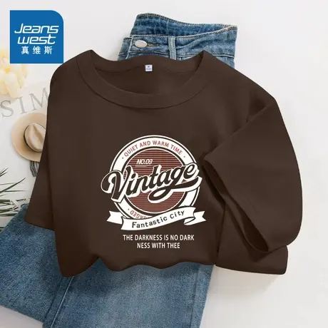 KMV真维斯美式纯棉短袖t恤女夏季设计感小众纯棉宽松小个子上衣潮商品大图