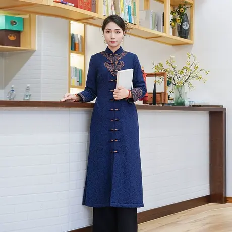 筠雅冬季新款民国复古改良旗袍女新中式优雅气质长款旗袍24J418商品大图