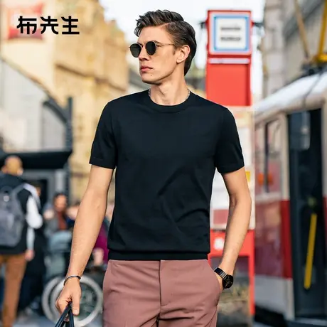 MrBu布先生简约格纹提花针织t恤2025春夏亲肤凉感男款短袖ET15097图片