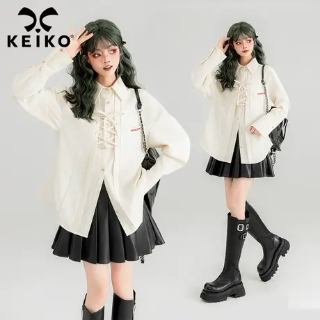 提花! 设计感绑带白色长袖衬衫女25春季新款法式肌理感显瘦上衣图片