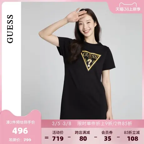 GUESS24年新款春季女士时尚百搭镶钻ins风短袖连衣裙-W4PK1XK2Q40商品大图