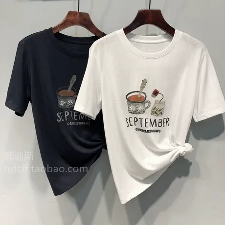 2025夏装 韩国东大门新款钉珠花朵字母印花休闲短袖T恤上衣女潮商品大图