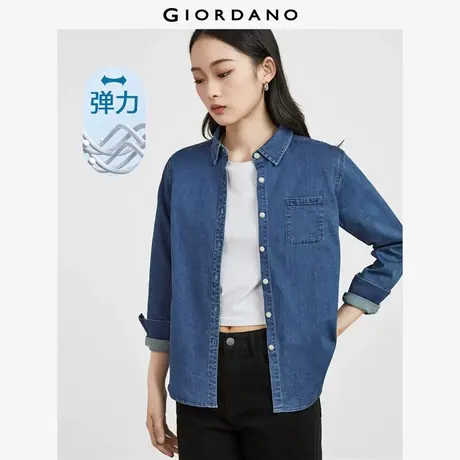 佐丹奴衬衫女装弹力棉牛仔单贴袋长袖休闲衬衫 05342869商品大图