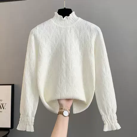 半高领毛衣女2025秋冬新款荷叶领木耳边打底衫内搭纯色针织衫上衣商品大图