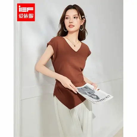 IEF/爱依服2025夏季新款法式成熟优雅通勤气质设计感V领百搭上衣图片