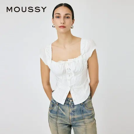 MOUSSY 夏季新品法式纯欲初恋风方领修身衬衫女010HA730-7371图片